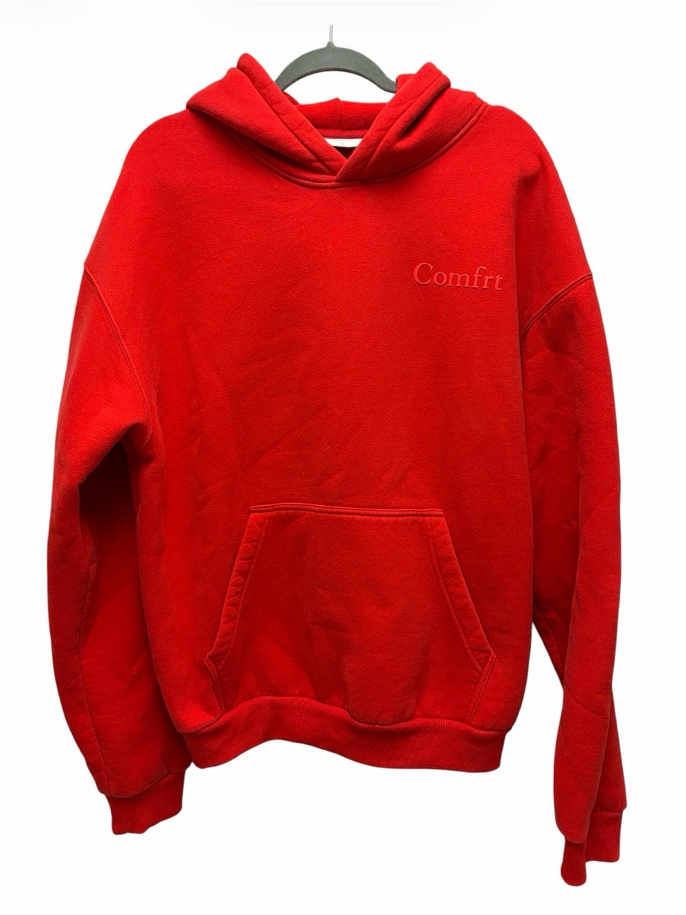 Comfrt Oversized Minimalist Hoodie Red Heavyweight Fleece Large